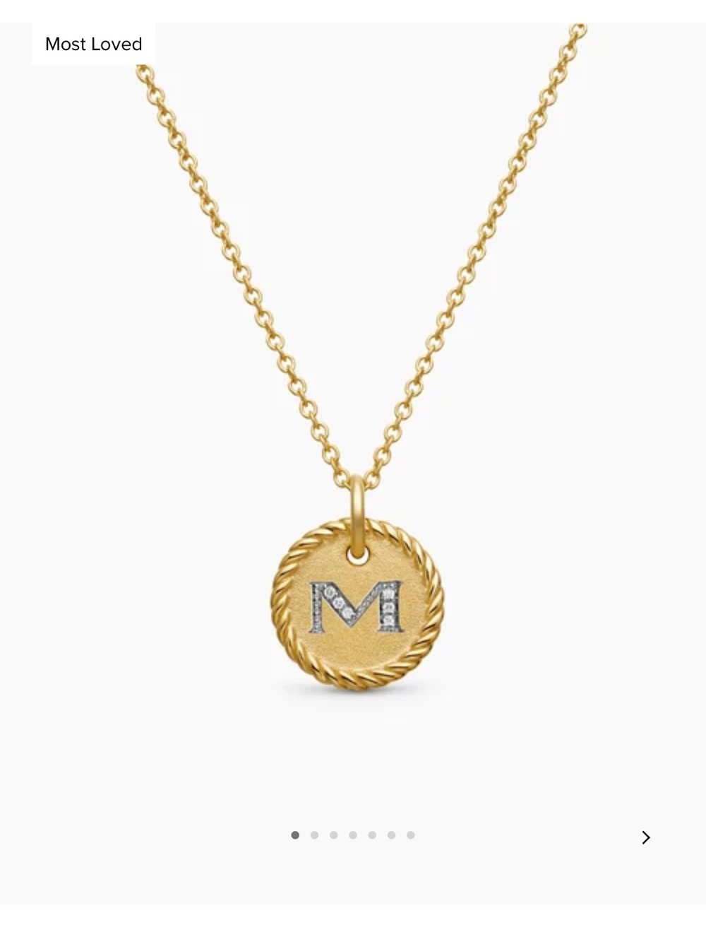 David Yurman Gold Disc Necklace with Pavé 'M' Initial - Picture 1 of 1